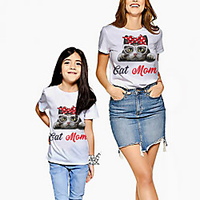 Mommy and Me Kids Family Matching Outfits Tee Cat Animal Short Sleeve Print White Summer Active miniinthebox