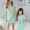 Mommy and Me Mint Green Unicorn/Fruit Print Round Neck Dresses miniinthebox