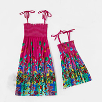 Mommy and Me Red Summer Boho Casual / Daily Print Floral Sleeveless Knee-length Dresses miniinthebox