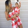 Mommy and Me Red Wine Black Spring Summer Active Daily Patchwork Plaid Sleeveless Above Knee Romper miniinthebox