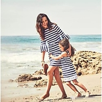 Mommy and Me Striped Lace Decor Round Neck Dresses miniinthebox