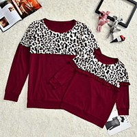 Mommy and Me Tops Cotton Graphic Color Block Leopard Sports Patchwork Wine Long Sleeve Active Matching Outfits / Fall / Winter / Casual / Print miniinthebox
