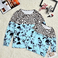 Mommy and Me Tops Cotton Graphic Tie Dye Leopard Sports Patchwork Light Blue Long Sleeve Active Matching Outfits / Fall / Winter / Casual / Print miniinthebox