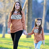 Mommy and Me Tops Graphic Color Block Leopard Sports Print Purple Gray Camel Long Sleeve Active Matching Outfits / Fall / Winter / Casual miniinthebox