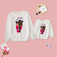 Mommy and Me Tops Heart Letter Causal Print White Long Sleeve Daily Matching Outfits / Fall / Winter / Cute miniinthebox