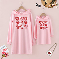 Mommy and Me Valentines Dresses Heart Daily Print Light Pink White Long Sleeve Above Knee Daily Matching Outfits / Fall / Winter / Cute miniinthebox