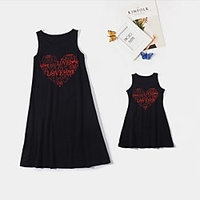 Mommy and Me Valentines Dresses Heart Letter Daily Print Black Sleeveless Knee-length Tank Dress Cute Matching Outfits miniinthebox