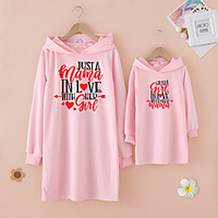 Mommy and Me Valentines Dresses Heart Letter Daily Print Light Pink White Long Sleeve Above Knee Daily Matching Outfits miniinthebox