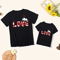 Mommy and Me Valentines Tops Cotton Cartoon Letter Athleisure Print White Black Pink Short Sleeve Basic Matching Outfits / Summer / Cute miniinthebox