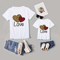 Mommy and Me Valentines Tops Cotton Heart Leopard Daily Print White Pink Wine Short Sleeve Basic Matching Outfits / Summer / Cute miniinthebox