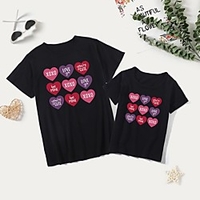 Mommy and Me Valentines Tops Cotton Heart Letter Athleisure Print White Black Pink Short Sleeve Basic Matching Outfits / Summer / Cute miniinthebox