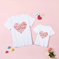 Mommy and Me Valentines Tops Cotton Heart Letter Daily Print White Black Pink Short Sleeve Basic Matching Outfits / Summer / Cute miniinthebox