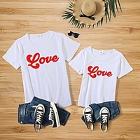 Mommy and Me Valentines Tops Cotton Letter Athleisure Print White Black Pink Short Sleeve Basic Matching Outfits / Summer / Cute miniinthebox