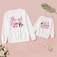 Mommy and Me Valentines Tops Heart Letter Daily Print White Long Sleeve Daily Matching Outfits miniinthebox
