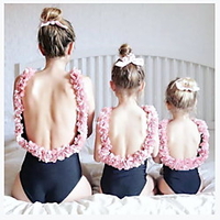 Mommy and Me White Black Spring Summer Active Holiday Patchwork Floral Sleeveless Swimwear / Print miniinthebox