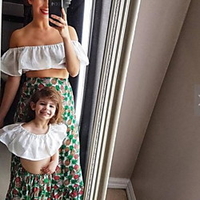 Mommy and Me White Ruffle Off-shoulder Top Pineapple Print Skirt Sets miniinthebox