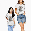 Mommy and Me White Yellow Black Summer Active Print Cat Animal Short Sleeve Family Sets miniinthebox