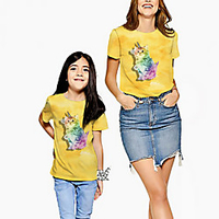 Mommy and Me Yellow Summer Active Print Cat Animal Short Sleeve Family Sets miniinthebox