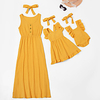 Mommy and Me Yellow/Pink/Navy Casual Sleeveless Ruffle Long Dresses with Headband miniinthebox