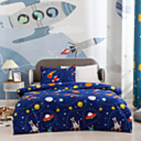 Moon and Star Print US Twin 2 Pieces Bedding Set Duvet Cover Set Comforter Cover Ultra Soft Hypoallergenic Microfiber and Easy Care For Kid