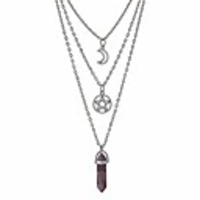 moon pentagram necklace pentacle chakra charm pendant multi layer alloy chain choker necklace set gothic jewelry(a-purple amethyst-3pcs)