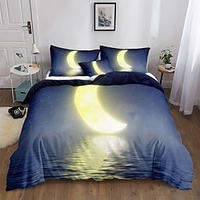 Moon Printed 3-Piece Duvet Cover Set Hotel Bedding Sets Comforter Cover with Soft Lightweight Microfiber,  Include 1 Duvet Cover,  2 Pillowcases (1 Pillowcase for Twin/Single) miniinthebox
