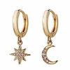 moon star dangle hoop earrings for women men - gold sterling silver plated cubic zirconia drop earrings cute mini cartilage clip jewelry gift for birthday/christmas (gold)