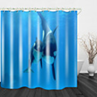 Mother And Child Of Killer Whale Before The Sea Digital Printing Shower Curtain Shower Curtains Hooks Modern Polyester New Design