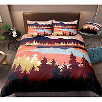 Mountain Landscape 3-Piece Duvet Cover Set Hotel Bedding Sets Comforter Cover with Soft Lightweight Microfiber,  Include 1 Duvet Cover,  2 Pillowcases for Double/Queen/King(1 Pillowcase for Twin/Single)