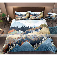 Mountain Landscape 3-Piece Duvet Cover Set Hotel Bedding Sets Comforter Cover with Soft Lightweight Microfiber,  Include 1 Duvet Cover,  2 Pillowcases for Double/Queen/King(1 Pillowcase for Twin/Single)