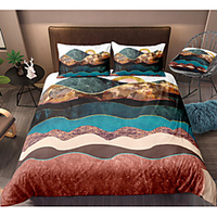 Mountain Landscape 3-Piece Duvet Cover Set Hotel Bedding Sets Comforter Cover with Soft Lightweight Microfiber,  Include 1 Duvet Cover,  2 Pillowcases for Double/Queen/King(1 Pillowcase for Twin/Single)