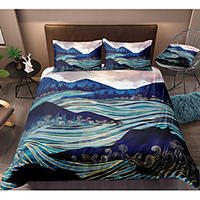 Mountain Landscape 3-Piece Duvet Cover Set Hotel Bedding Sets Comforter Cover with Soft Lightweight Microfiber,  Include 1 Duvet Cover,  2 Pillowcases for Double/Queen/King(1 Pillowcase for Twin/Single)