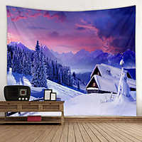 Mountain Lodge in The Snow Printed Tapestry Decor Wall Art Tablecloths Bedspread Picnic Blanket Beach Throw Tapestries Colorful Bedroom Hall Dorm Living Room Hanging miniinthebox