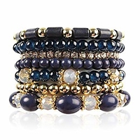multi layer bead bracelet - colorful stacking beaded strand stretch cuff statement bangles set (navy)