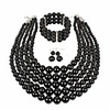 multi layer pearl strand necklace bracelet and earring imitate black pearl jewelry set