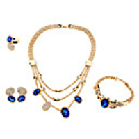 Multichamber Full Rhinestone Blue Gem Jewelry Set