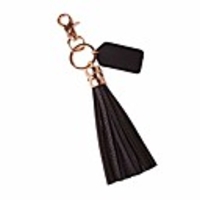 multicolor monogram leather tassel women keychain bag pendant alloy car key chain ring holder retro jewelry (black)