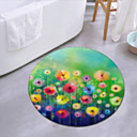 Multicolored Flowers Round Mat Carpet Door Mat Bedroom Living Room Carpet Study Room Carpet Kitchen Bathroom Anti-slip Mat
