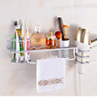 Multifunctional Bathroom Shelf for Hair Dryer and Comb Aluminum Silver,  Golden Color - Wall Mounted for Home and Hotel Bathroom