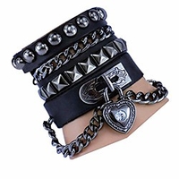 multilayer bracelet fashion punk leather woven braided cross bangle wrist cuff wristband (black)