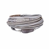 multilayer leather bracelet handmade crystal wrap bangle with magnetic clasp leather wrap bracelet bohemian jewelry gift for women and girl (grey)