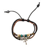 Multilayer Vintage Fabric and Leather Bracelet with Cross