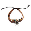 Multilayer Vintage Fabric and Leather Bracelet with Skull