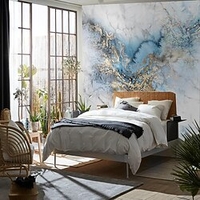 Mural Wallpaper Wall Sticker Blue Gold Wire Marble Figure Smoke Background Pvc / Vinyl Suitable For Living Room Bedroom Restaurant Hotel Wall Decoration Art Home Decor miniinthebox
