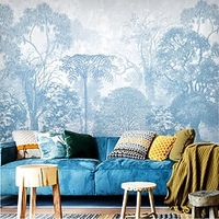 Mural Wallpaper Wall Sticker Blue Cat Forest Illustration Smoke Background Pvc / Vinyl Suitable For Living Room Bedroom Restaurant Hotel Wall Decoration Art Home Decor miniinthebox