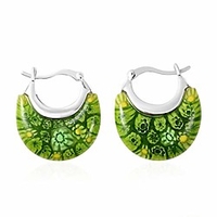 murano millefiori glass green basket hoops hoop earrings fashion stainless steel jewelry for women