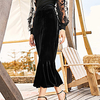 Muslim Women High Waist Bodycon Maxi Skirt Long Pencil Skirts Dress Velvet Ruffle Skirts Black One-Size miniinthebox