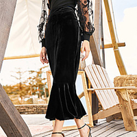 Muslim Women High Waist Bodycon Maxi Skirt Long Pencil Skirts Dress Velvet Ruffle Skirts Black One-Size miniinthebox