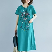 national style retro mid-length skirt 2021 summer new temperament embroidered cotton and linen skirt loose and thin dress covering meat miniinthebox