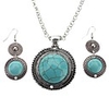 Nations Style Round Green Turquoise Earrings Necklace Jewelry Set